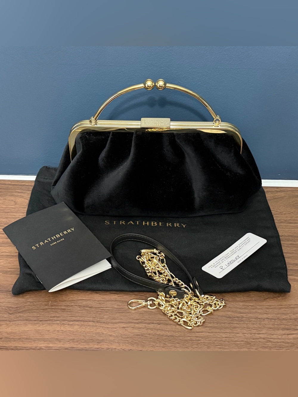 Strathberry Black Velvet Clutch